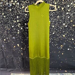Commense Green Sleeveless Fringe Dress Size M NWT Stunning